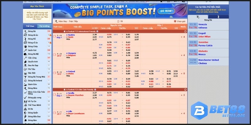 Thể Thao BET88 có thưởng hấp dẫn